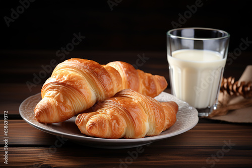 A plate of croissants and milk 