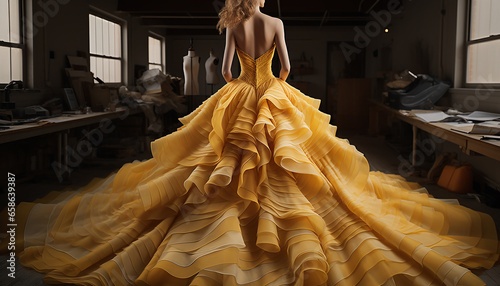 Haute couture inspired wedding dress in ochre