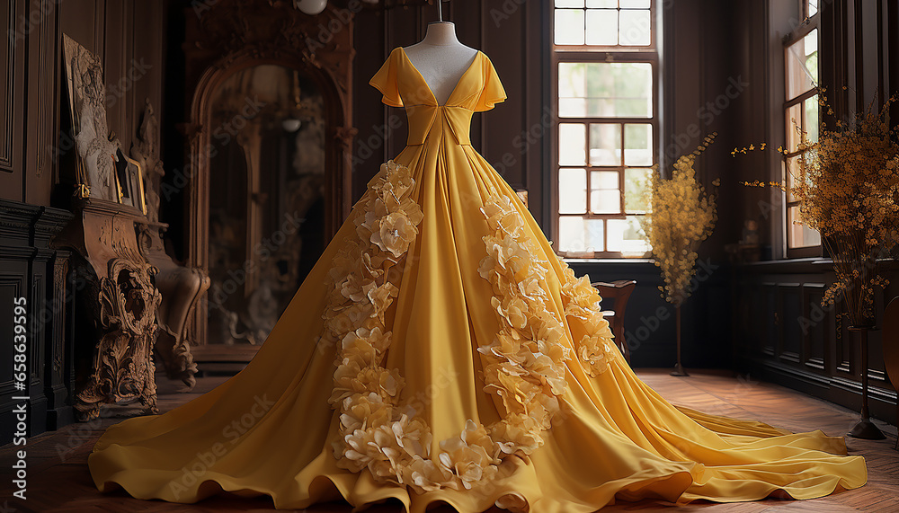 Haute couture inspired wedding dress in ochre Haute couture inspired wedding dress in ochre