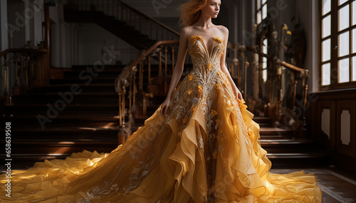 Haute couture inspired wedding dress in ochre