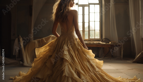 Haute couture inspired wedding dress in ochre