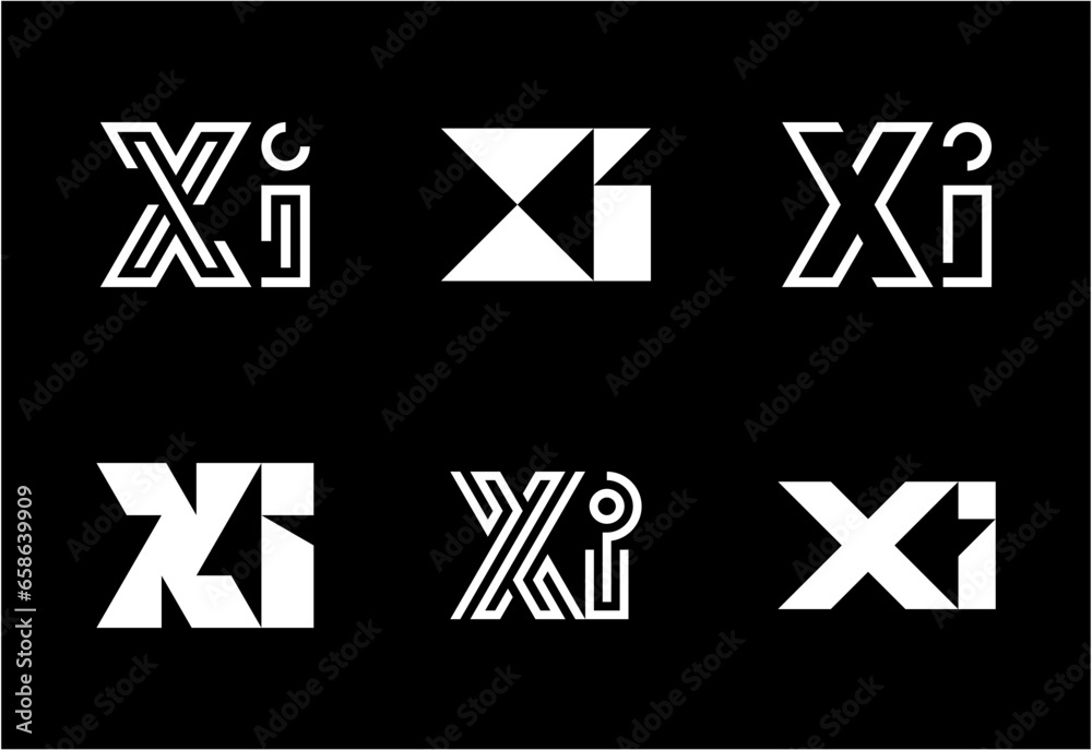 Set of letter XI logos. Abstract logos collection with letters. Geometrical abstract logos