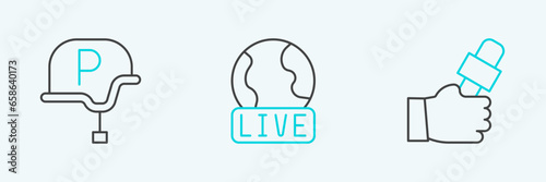 Set line Journalist news, War journalist and Live report icon. Vector