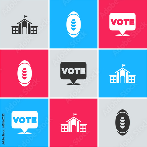 Set United States Capitol Congress, American Football ball and Vote icon. Vector