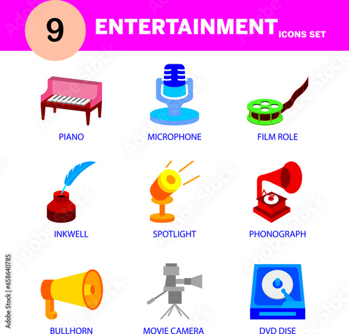Modern entertainment icon set editable and resizable