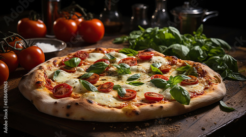 Freshly Baked Margherita Pizza with a Glass of Beer