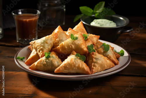 Homemade samosas on a plate photo