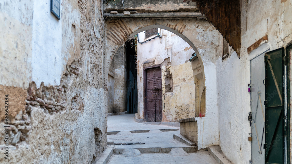 Old, worn out narrow roads of Medina Fes city, that goes around the old town. Old, worn out narrow roads of Medina Fes city, that goes around the old town.
