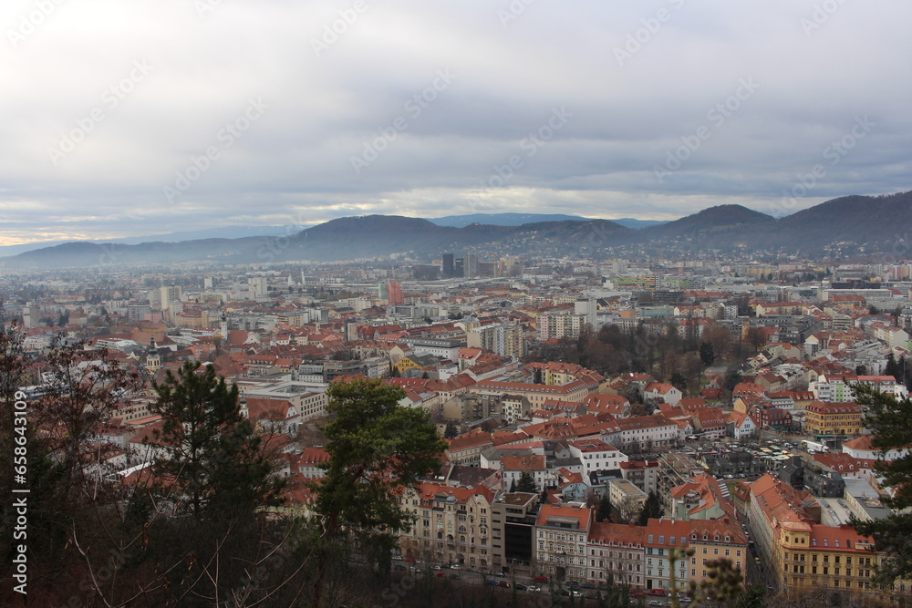 Graz city panorama in winter