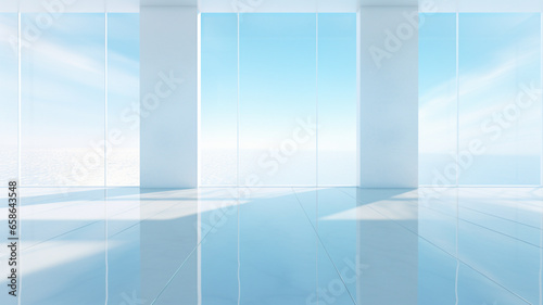 Empty blue and white room with large window and beautiful light and shadow  AI generated