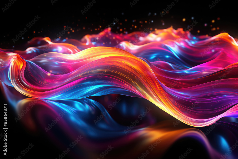 Neon lines on a black background. Abstract technological banner design