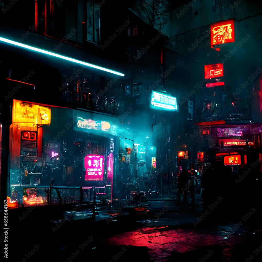 a gritty cyberpunk Helinski night time glowing neon lights urban fantasy 8k hd cinematic lighting ar 