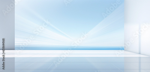 Empty blue and white room with beautiful light and shadow, AI generated