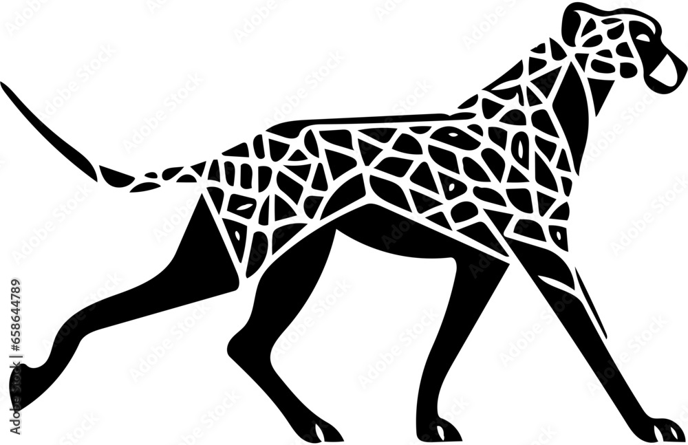 Obraz premium Black and white geometric illustration of a cheetah, logo design of a leopard 