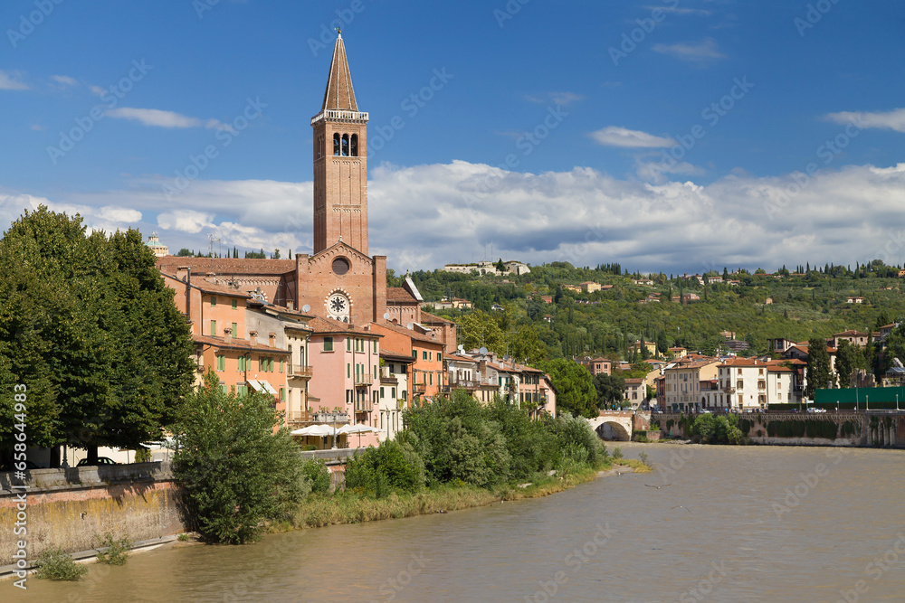 Basilica of Saint Anastasia from Ponte Nuovo in Verona
