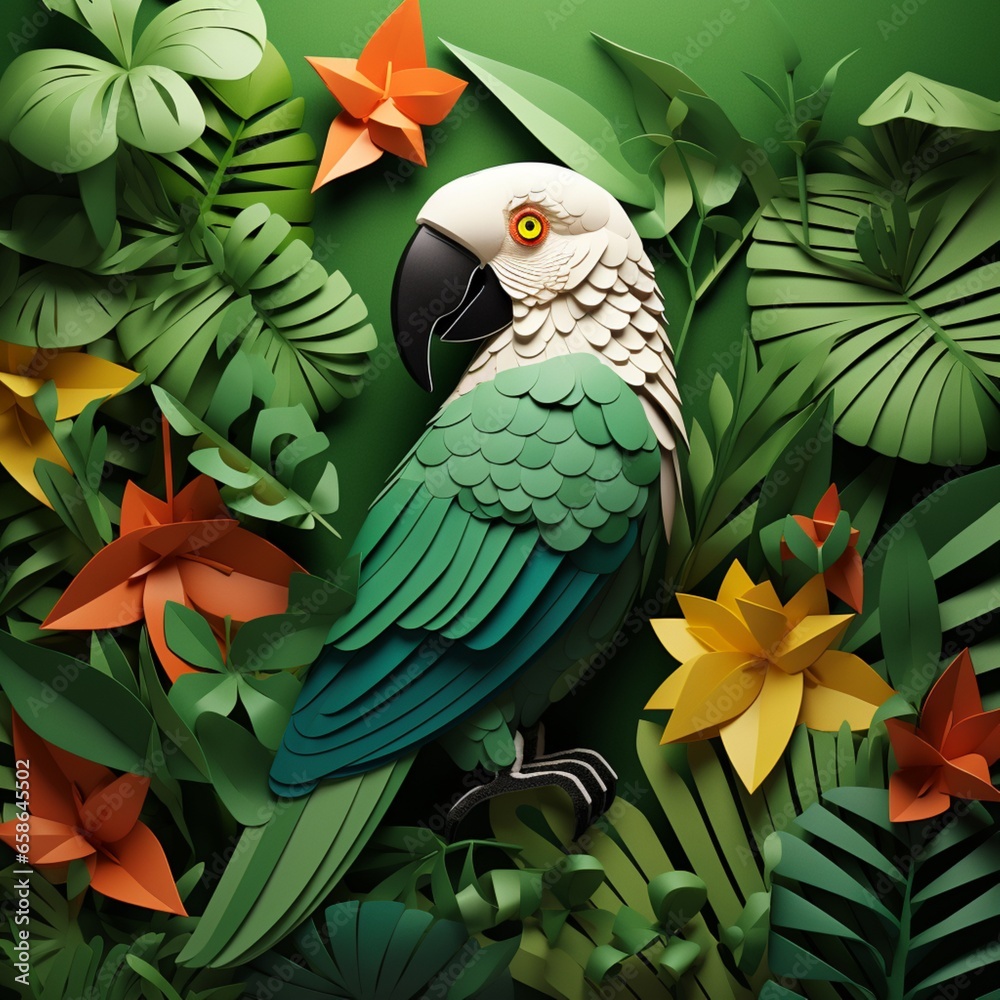 Obraz premium Beautiful green parrot style images Generative AI