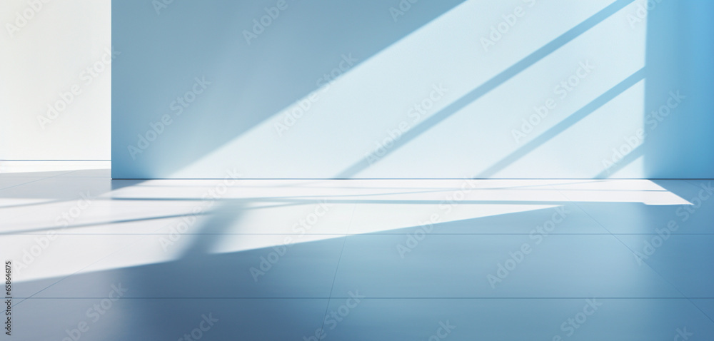 Empty blue and white room with beautiful light and shadow, AI generated Empty blue and white room with beautiful light and shadow, AI generated