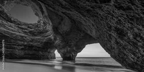 Benagil Cave Algarve Portugal - Art Concept (black and white)