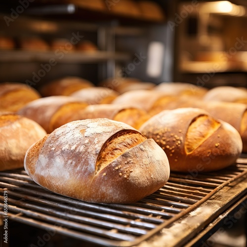 Freshly baked loaves bread AI generated image