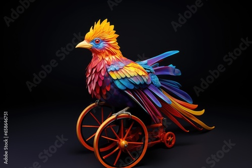 Milticolored bird in wheelchair photo