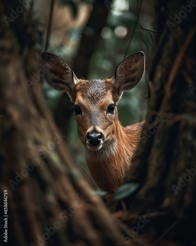 Forest Serenity: A Doe's Gaze in the Wilderness,deer in the forest,deer in the woods,deer in the wild © Moon