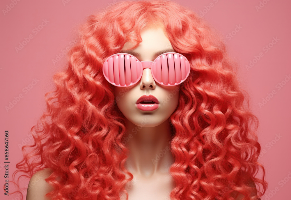 Bright model with pink hair, modern fashion, generative AI
