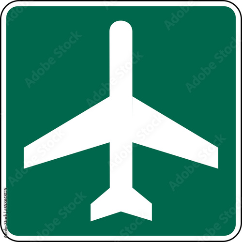 Transparent PNG of a Vector graphic of a green USA Airport mutcd highway sign. It consists of a silhouette of an aeroplane contained in a green square