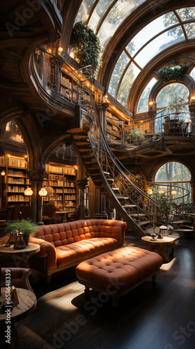 The Scholar's Sanctuary: A Library with a View,interior of an house,interior of an building