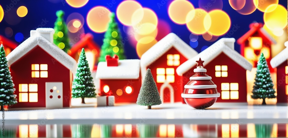 Naklejka premium Wintry christmas miniature city. Vibrant colors. Tilt shift effect.