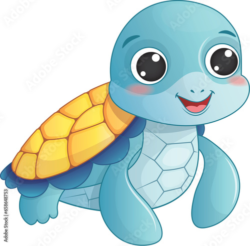 Vector Cute Cartoon Sea Turtle