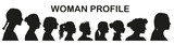 Set of vector icons of diverse female silhouettes.