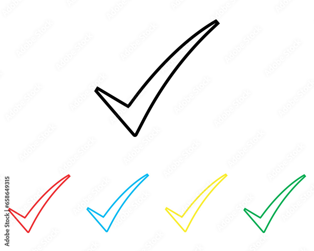 Check mark icon vector. Check mark icon sign symbol in trendy flat style. Set elements in colored icons. Check mark vector icon illustration isolated on white background Check mark icon vector. Check mark icon sign symbol in trendy flat style. Set elements in colored icons. Check mark vector icon illustration isolated on white background