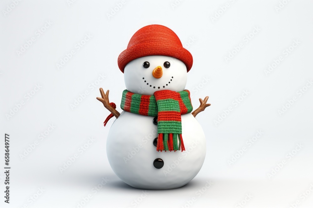 A snowman wearing a red hat and scarf. Suitable for winter-themed designs and holiday projects.
