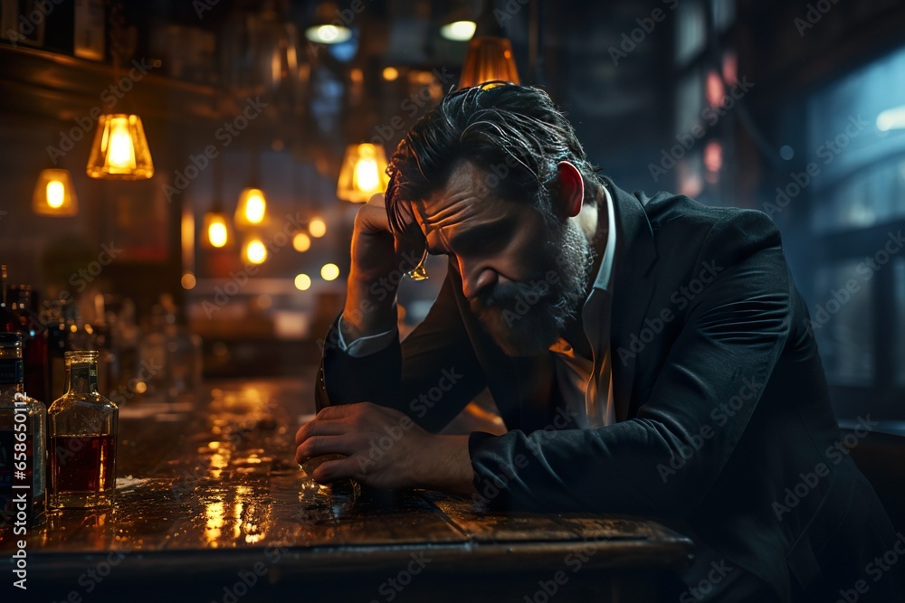 Bussinessman drinking in bar so sad from work. Bussinessman drinking in bar so sad from work.
