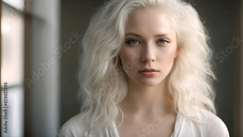A woman with white hair and white skin