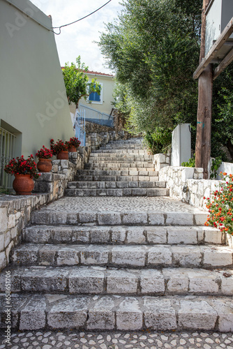 The narrow steps and street of Fiscardo Kefalonia