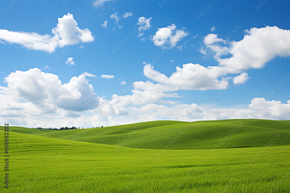 Green Hills Meadows Under Blue Sky White Clouds 