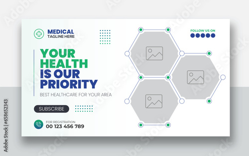 Medical healthcare youtube thumbnail cover and social media web banner design template	