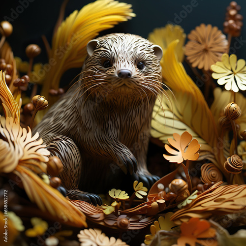 Garden Whimsy  A Curious Otter Amidst a Floral Wonderland