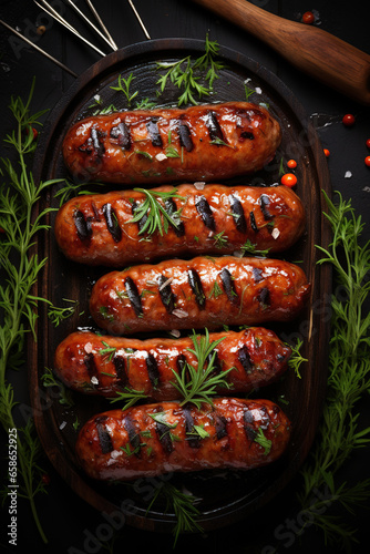 Grilled sausages top view