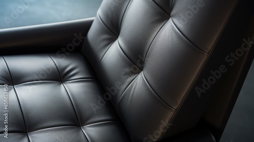 Closeup of black lounge chair. Modern minimalist home living room interior. materials for furniture finishing © zayatssv
