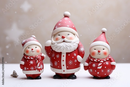 Merry Christmas with Santa and snowman. Cute Christmas background for Xmas wishes