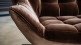 Closeup of brown lounge chair. Modern minimalist home living room interior. materials for furniture finishing
