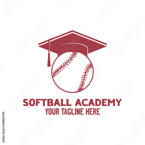 The Graduation Toga Hat with Baseball Softball or Tennis Ball for Sport Course Education School Academy Logo Design