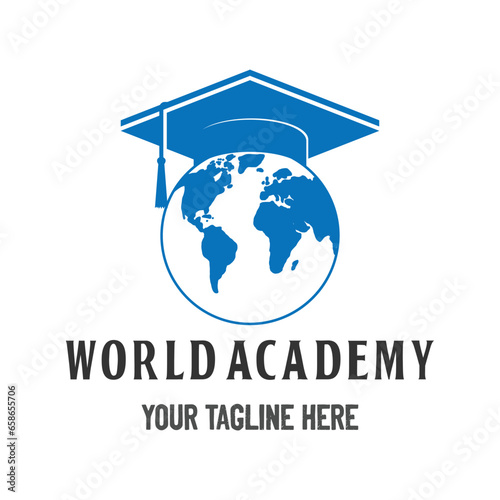 Graduate Toga Hat with World Globe Earth Planet for Science Environment Course Education School Academy Club Logo Design