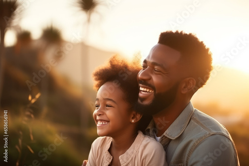Happy black African American father and daughter smiling on father's day
