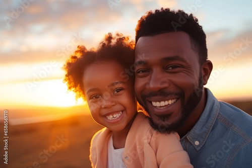 Happy black African American father and daughter smiling on father's day