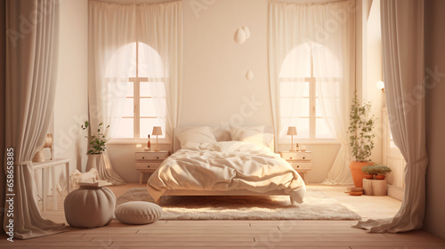 An enchanting and cozy evening scene in a bedroom