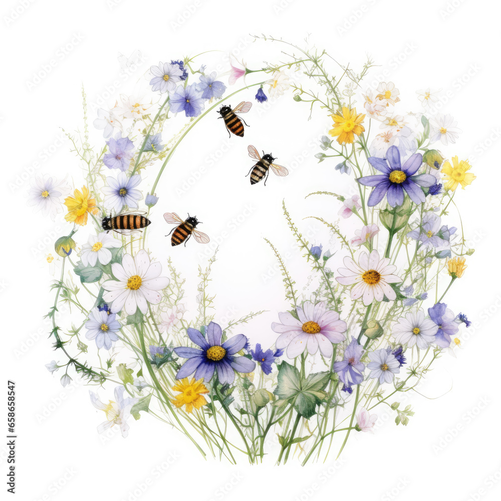 Gypsophila and wildflowers wreath isolated. Gypsophila and wildflowers wreath isolated.