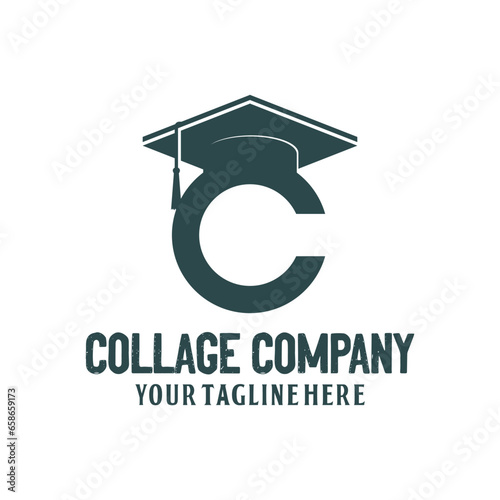 Initial Letter C with Graduate Toga Hat for Collage School University Logo Icon Illustration Design